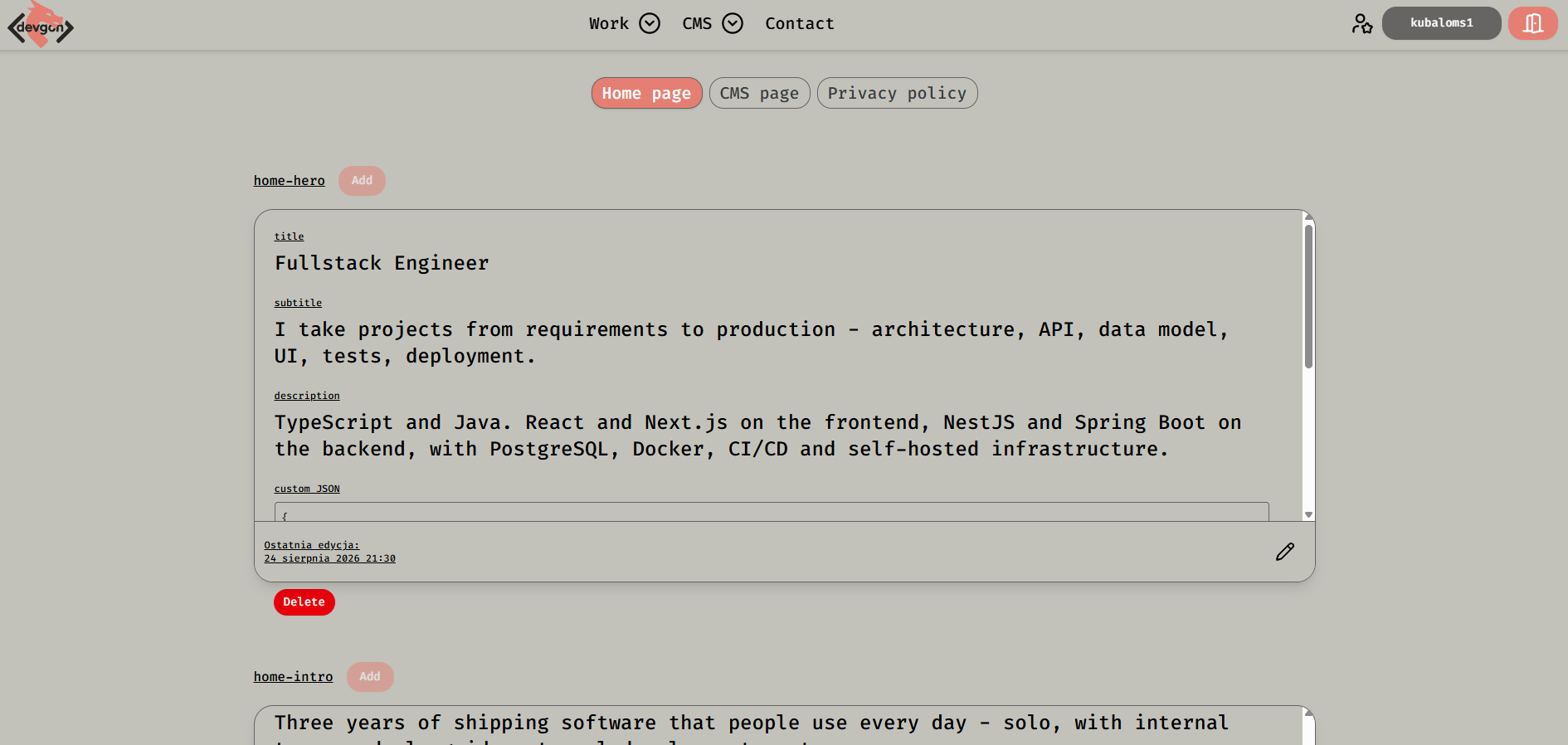 devgon admin panel menu tabs
