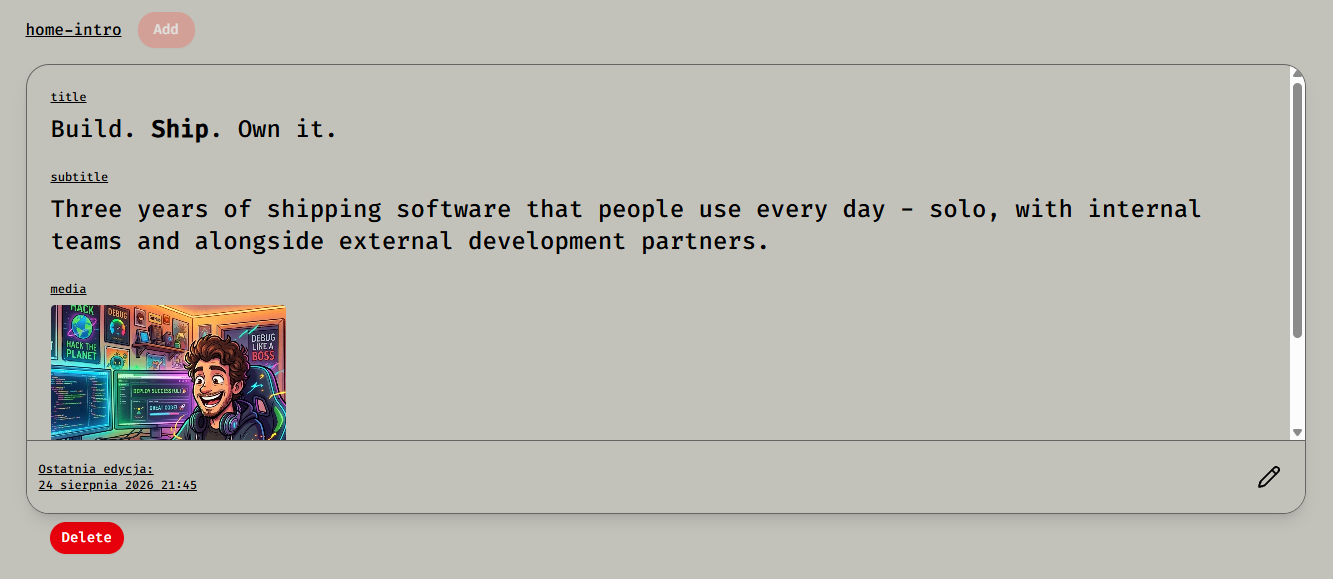 Content card in the devgon admin panel